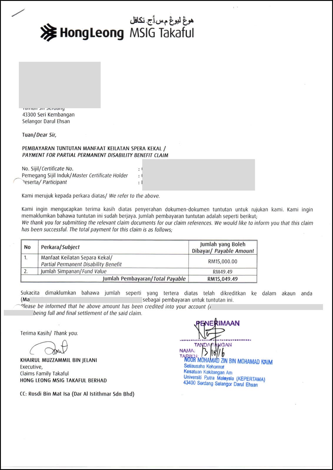 Rekod Tuntutan Takaful 10